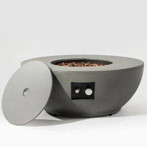 Gulches 36" Round 2-Piece Propane Fire Pit Table - 50,000 BTU Grey Steel, ETL Certified, Tank Holder/Side Table, Lava Rocks & Rain Cover - 1 of 4