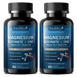 (2 Pack) Magnesium Glycinate 500mg with Zinc, Vitamin D3+ Vitamin B6, Enhance Immunity, 120 Capsules (Gluten Free & Non-GMO) - 1 of 4