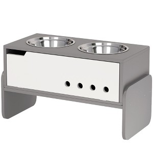 SKYONE Adjustable Height Raised Dog Bowls with Slow Feeder Mat, Storage Compartment & 2 Stainless - 1 of 4