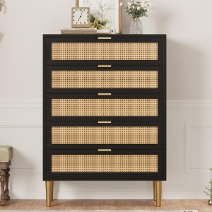 5 Drawer Dresser, 44'' Tall Narrow Chest of Drawer, Farmhouse Wooden Vertical Dresser with Metal Legs and Handles, Modern Cabinet - 1 of 4