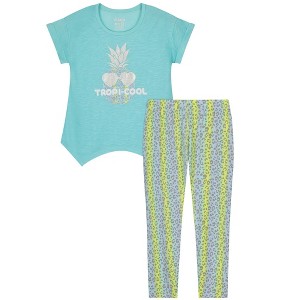 Sleep On It Girls Tropi-Cool 2-Piece Capri Legging Pajama Sleep Set - Turq, M(10/12) - 1 of 4