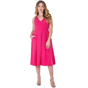 24seven Comfort Apparel Fit and Flare Midi Sleeveless Dress with Pocket Detail - 1 of 4