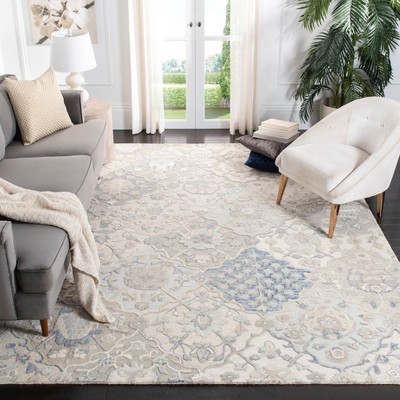 Grey and Blue Hand-Tufted Wool and Viscose Area Rug
