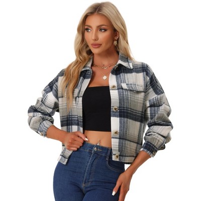 INSPIRE CHIC Women's Lightweight Button Down Cropped Waffle Knit Shacket Jacket