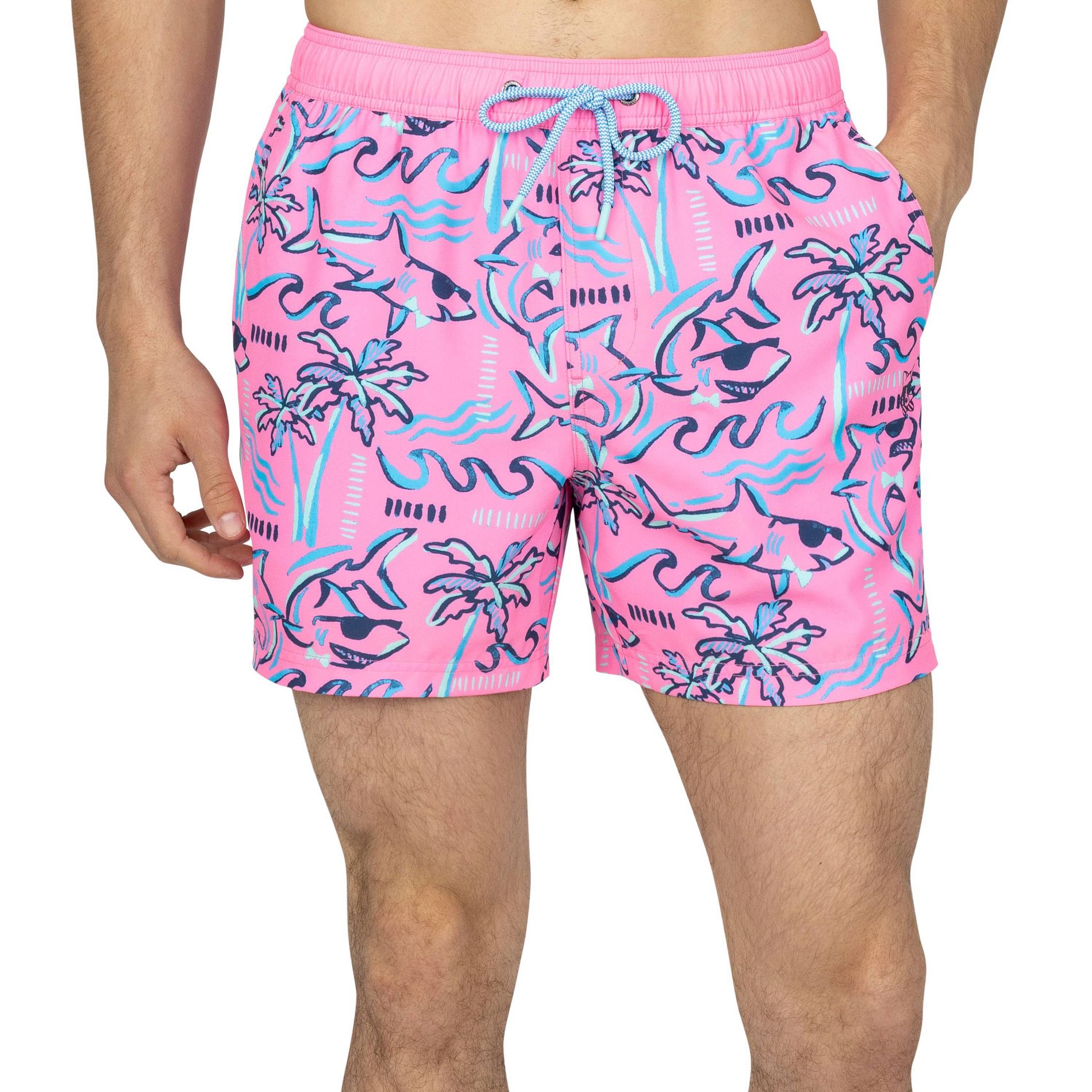 Party Pants Men's Sharky Swim Shorts - Pink and Blue Sharks