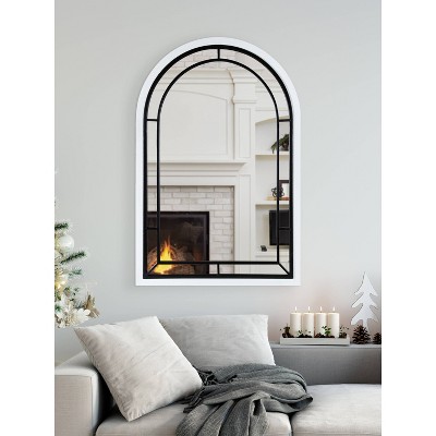 Vintage Farmhouse 24x36 White Arched Wooden Frame Mirror
