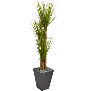 Nearly Natural 5.5-ft Triple Stalk Yucca Artificial Plant in Slate Planter - 1 of 1