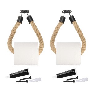 Unique Bargains  Jute Rope Wall-Mounted Toilet Paper Holder with Metal Hook - 1 of 4