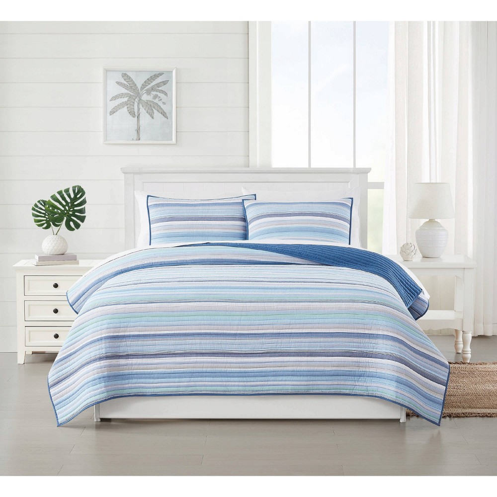 Photos - Duvet Oceanfront Resort 3pc Full/Queen Clearwater Yarn Dye Striped Quilt Set