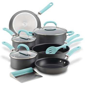 Rachael Ray Create Delicious 11pc Hard Anodized Nonstick Cookware Set Light Blue Handles