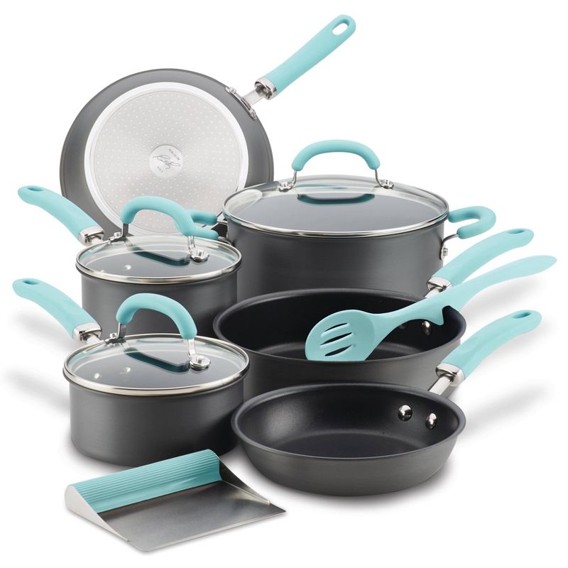 Rachael Ray Create Delicious 11pc Hard Anodized Nonstick Cookware Set Light Blue Handles, 1 of 10