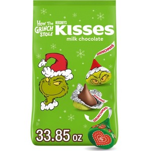 HERSHEY'S KISSES Christmas Milk Chocolate Grinch Foils Bulk Bag - 33.85oz - 1 of 4