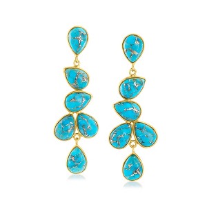 Ross-Simons Turquoise Drop Earrings in 18kt Gold Over Sterling - 1 of 3