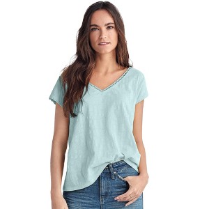 ellos Women's Plus Size Crochet Trim Tee - 1 of 4