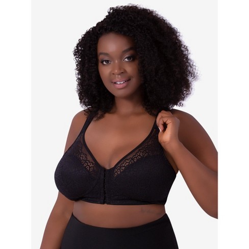 Leading Lady The Lora - Back Smoothing Lace Front-closure Bra In Black,  Size: 48c : Target
