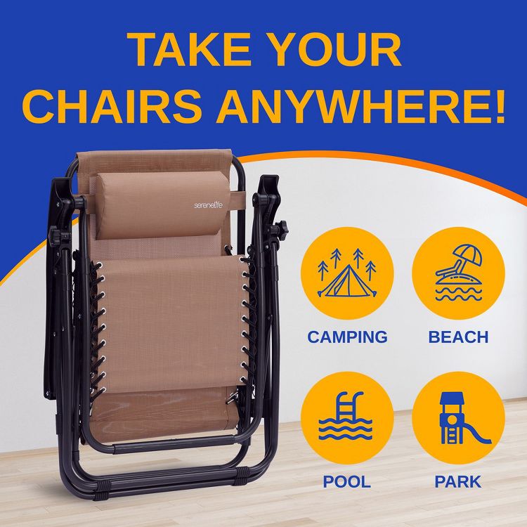 SereneLife Zero Gravity Lounge Chair, Set of 2, 5 of 7