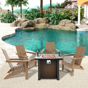 WestinTrends Ashore Modern Folding Poly Adirondack Chair With Square Fire Pit Table Set - 1 of 3