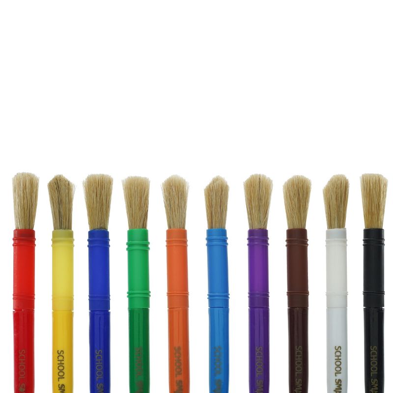 School Smart Beginner Paint Brushes, 7-1/4 x 1/2 Inches, Assorted Colors, Set of 10, 5 of 6