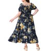 Women's Plus Size Floral Smocked Waist Tiered Square Neck Short Sleeve Casual Maxi Dresses - Agnes Orinda - 4 of 4