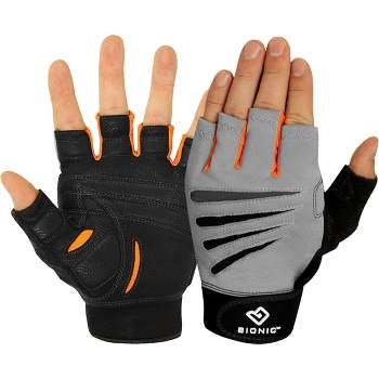 Bionic Men's Cross-Training Premium Fingerless Fitness Gloves -Gray/Black/Orange