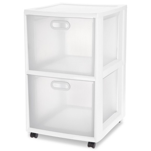 Plastic Storage Bin with White Handle and Rolling Wheels for Kitchen,  Pantry, Craft, Office or Toy Organization