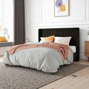 Allewie Bed Platform Frame/Velvet Upholstered Bed Frame with Vertical Channel Tufted Headboard/Strong Wooden Slats/Box Spring Optional - 1 of 4