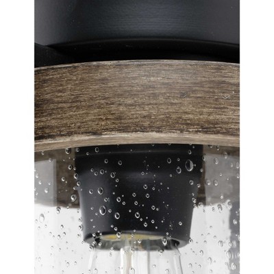 Matte Black and Clear Seeded Glass Outdoor Flush Mount Light