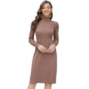 BLUEMING Womens Turtleneck Sweater Dress Slim Fit Long Sleeve Bodycon Ribbed Knit Midi Sweater Dress - 1 of 4