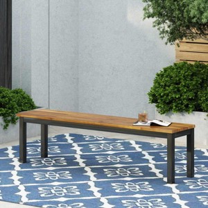 Wooden Outdoor Bench with Metal Frame,Modern Minimalist Bench with Teak Slatted Top,Patio Bench for Backyard or Garden-Cuddlewood - 1 of 4
