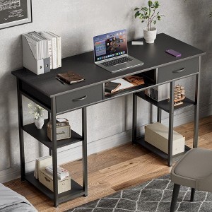 CAVINAS Home Desk with 2 Drawers,Modern Writing Desk with Side Storage Pocket,Wooden Desk for Studying,Dressing,and Crafting,30.6" Height - 1 of 4