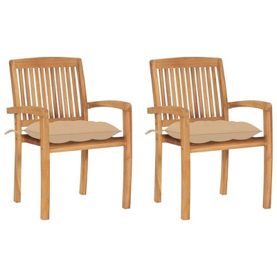vidaXL 2X Solid Teak Wood Patio Chairs Wooden Garden Outdoor Terrance Dining Room Furniture