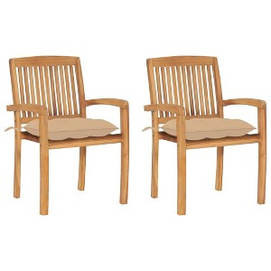 vidaXL 2X Solid Teak Wood Patio Chairs Wooden Garden Outdoor Terrance Dining Room Furniture - 1 of 4