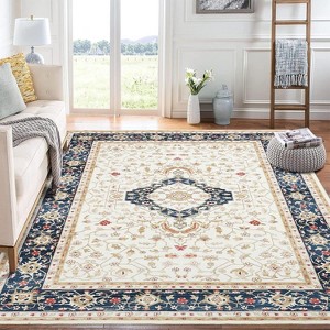 Acekool Washable Area Rug, Boho Vintage Non-Slip Low Pile Soft Accent Carpet for Living Room Bedroom, Pet & Kid Friendly, Easy Care - 1 of 4