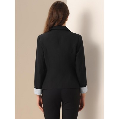 Allegra K Women's Long Sleeve One Button Notch Lapel Collar Blazer Small Black — фото 3
