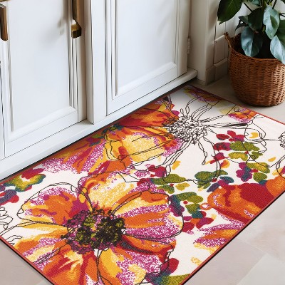 Bright Multicolor Floral Tufted Nylon Area Rug with Non-Slip Backing