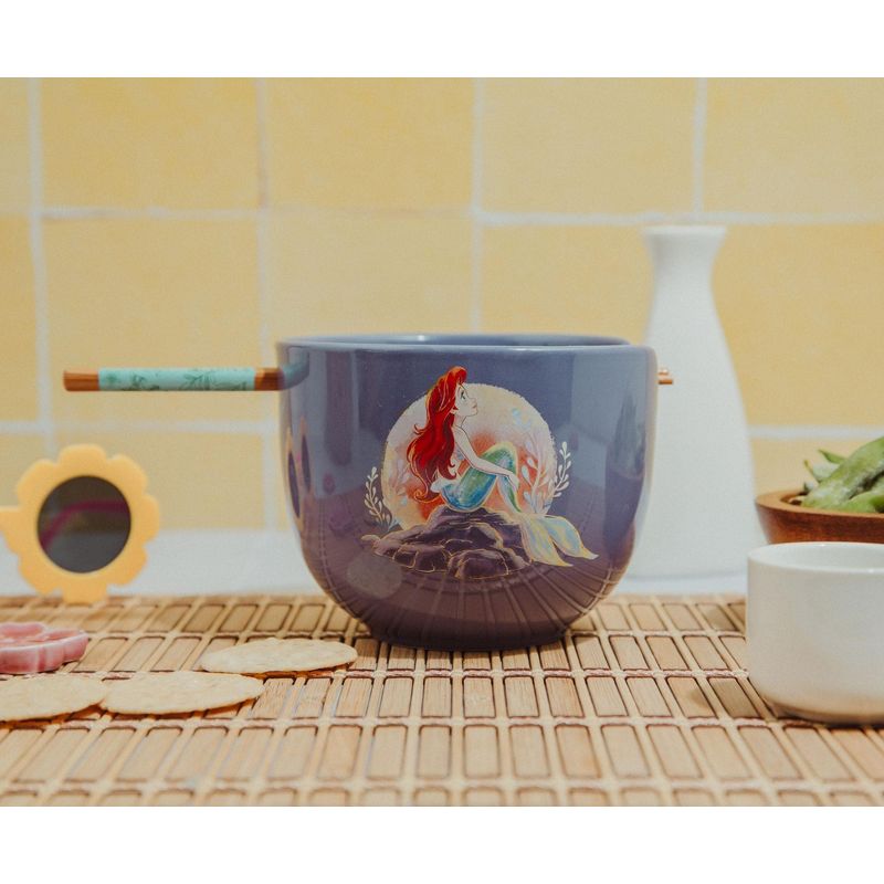 Silver Buffalo Disney The Little Mermaid Ariel 20-Ounce Ceramic Ramen Bowl and Chopstick Set, 3 of 7