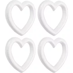 Juvale 4 Pack White Foam Heart Wreath Forms for Crafts, DIY Hearts for Wedding, Valentine's Decorations, 10 Inches