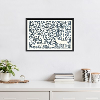 Forest Life IV Navy and White Canvas Art with Black Frame