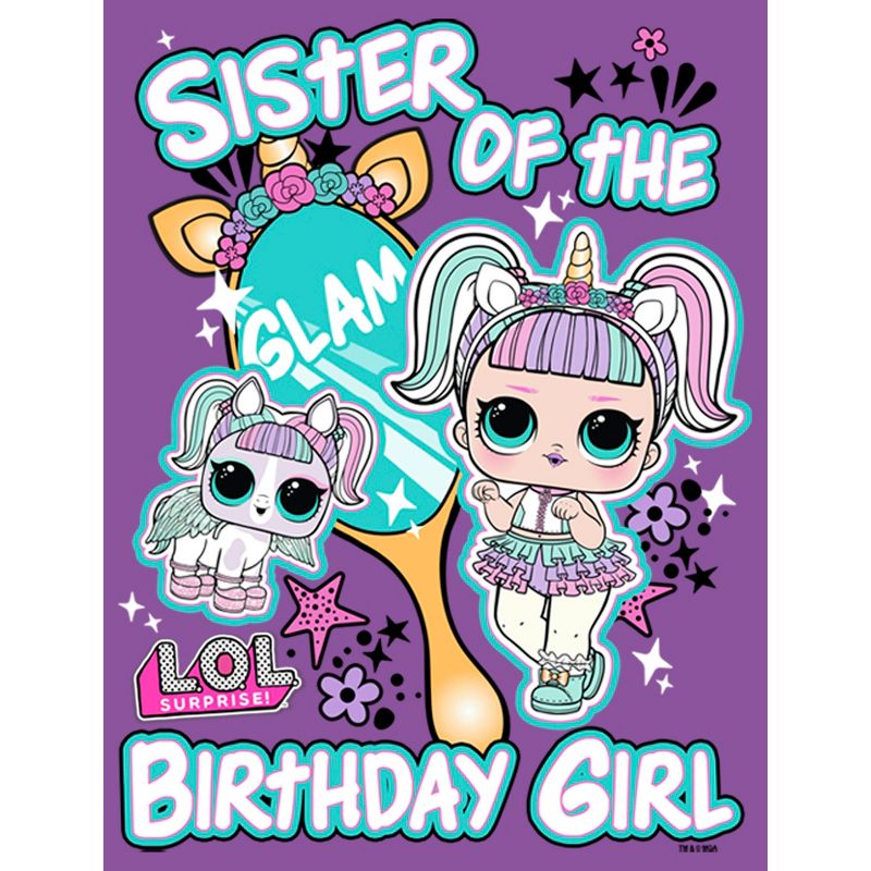 Girl's L.O.L Surprise Sister of the Birthday Girl Unicorn T-Shirt, 2 of 5