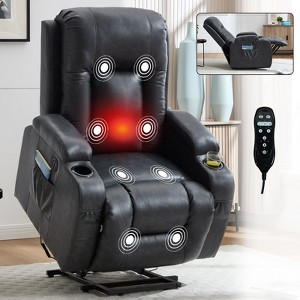 Brown PU Leather Power Lift Recliner Chair with 8-Point Vibration Massage and Lumbar Heating for Living Room Apartment - 1 of 4