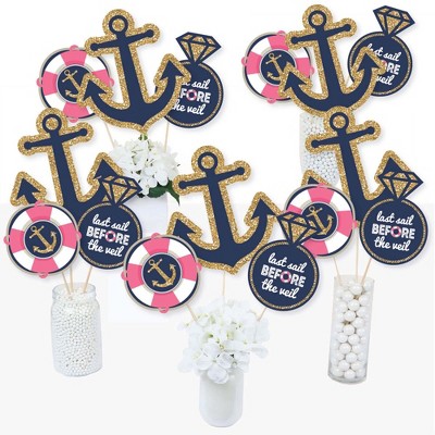 Big Dot of Happiness Last Sail Before the Veil - Nautical Bachelorette and Bridal Shower Centerpiece Sticks - Table Toppers - Set of 15