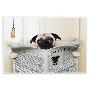 Stupell Industries Pug Reading Newspaper in Bathroom Wall Plaque Art - 1 of 4