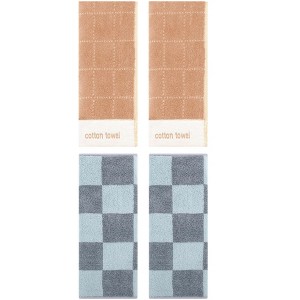 REGALWOVEN 4 Pcs Bathroom Checkered Cotton Face Decorative Hand Towel Set - 1 of 4