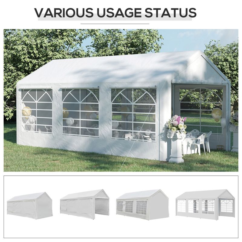 Outsunny Outdoor 10 x 20ft Carport Car Canopy with Removable Sidewalls, Portable Garage Tent Boat Shelter w/ Windows for Party, Wedding, Events, White, 5 of 7