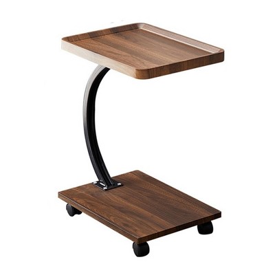End Table with Rolling Wheels, C Shaped Side Table for Couch, TV tray Table with 2-layer Storage Shelves for Small Spaces, Living Room