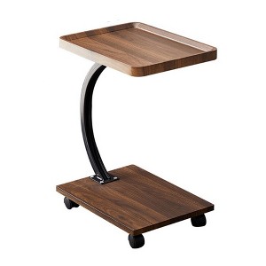 End Table with Rolling Wheels, C Shaped Side Table for Couch, TV tray Table with 2-layer Storage Shelves for Small Spaces, Living Room - 1 of 4