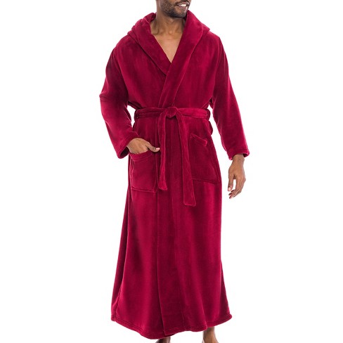 Mens Fleece Hooded Robe Soft Fluffy Thick Warm Dressing Gown With Hood  Nightwear