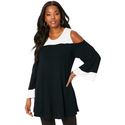 Roaman's Women's Plus Size Tipped Cold-shoulder Ultrasmooth Fabric