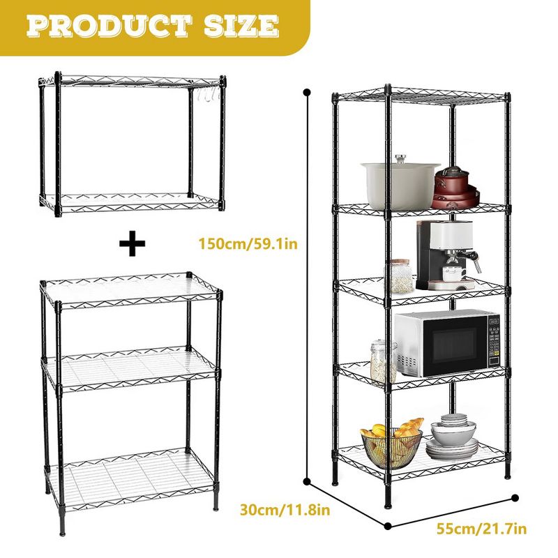 SUGIFT 5-Shelf Adjustable Heavy Duty Storage Shelving Unit, Steel Organizer Wire Rack, Black, 4 of 7