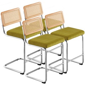 Bekrvio Bar Stools Set of 2/3/4, 26”/30" Barstool with Rattan Back, Velvet-Upholstered & Chrome Frame,Mid Century Modern Kitchen Stool for Island - 1 of 4